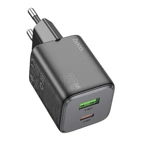 Įkroviklis telefonui Hoco USB A + USB C QC3.0 PD 3A 20W N41 juodas