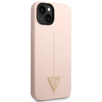 Guess GUHCP14SSLTGP iPhone 14 6.1" rožinis silikoninis dėklas telefonui su trikampio dizainu