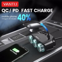 Automobilio cigarečių degiklio lizdo daliklis LM21 - 3 lizdai + USB + Type C - QC 3.0 PD 3A 122W su ekranu ir laidu