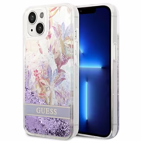 Guess GUHCP14MLFLSU iPhone 14 Plus 6.7 "violetinis/violetinis kietas dėklas Flower Liquid Glitter