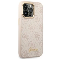 Guess 4G Vintage Gold Logo dėklas iPhone 14 Pro Max - rožinis