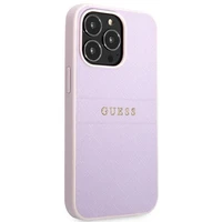 Guess GUHCP13LPSASBPU dėklas telefonui iPhone 13 Pro / 13 6.1" violetinis Saffiano su karštu spaudu ir metaliniu logotipu