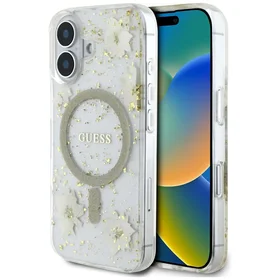 Guess Resin Flowers Glitter MagSafe iPhone 16 dėklas telefonui (m) - smėlinis (m)