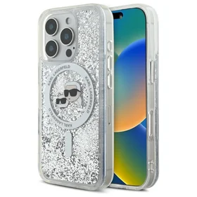 Karl Lagerfeld Liquid Glitter Karl & Choupette Head Magnetinis dėklas telefonui iPhone 16 Pro Max - skaidrus
