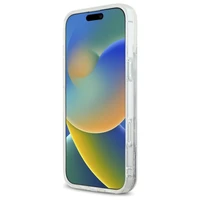 Karl Lagerfeld skystas blizgučių Karl galvos MagSafe dėklas iPhone 16 Plus - skaidrus