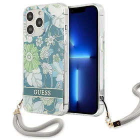 Guess GUHCP13LHFLSN iPhone 13 Pro / 13 6.1" žalias/žalias kietas dėklas Gėlių Dirželis