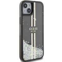 Guess Liquid Glitter Gold Stripes dėklas telefonui iPhone 15 / 14 / 13 - juodas