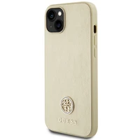 Guess Leather 4G Metal Logo Strass Dėklas telefonui iPhone 15 - auksinis