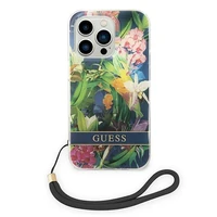 Guess GUOHCP14XHFLSB iPhone 14 Pro Max 6.7 "mėlynas/mėlynas kietas dėklas Gėlių dirželis