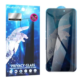 Borofone grūdintas apsauginis stiklas BF7 Diamond Armor viso ekrano privatumo (anti-spy) Iphone 15 Pro telefonui - 10 vienetų rinkinys