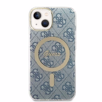 Rinkinys Guess GUBPP14MH4EACSB dėklas + įkroviklis iPhone 14 Plus 6.7" mėlynas/mėlynas kietas dėklas 4G Print Magnetinis
