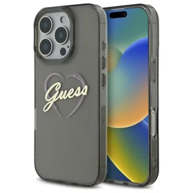 Guess IML Heart dėklas telefonui iPhone 16 Pro - juodas