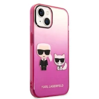 Karl Lagerfeld gradientinis Ikonik Karl & Choupette dėklas iPhone 14 Plus – rožinis