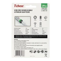 TCBEST įkraunama baterija R6 (AA) 1850 mAh su lizdu Type C + kabelis USB A į 2 x Type C 2 vnt.