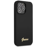 Dėklas Guess GUHCP13XLSLMGBK iPhone 13 Pro Max 6.7" juoda/juoda kietas dėklas Silikoninis Užrašas Auksinis Logotipas