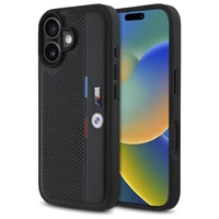 BMW M perforuota trispalvė linija iPhone 16 dėklas - juodas