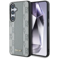 DKNY odinis languoto rašto magnetinis dėklas telefonui Samsung Galaxy S25 - rusvai pilkas