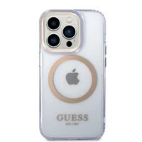 Guess GUHMP14LHTCMU iPhone 14 Pro 6.1" violetinis/violetinis kietas dėklas Gold Outline Translucent MagSafe