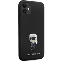 Karl Lagerfeld KLHCN61SMHKNPK dėklas telefonui iPhone 11 / Xr - juodas silikoninis Ikonik metalinis kaištis