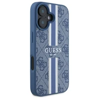 Guess 4G Spausdintos Juostos Magnetinis Dėklas telefonui iPhone 16 - mėlynas