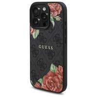 Guess GUHMP16LP4ROPEMCK iPhone 16 Pro 6.3" juodas/juodas kietas dėklas 4G Gėlių Raštas Magnetinis