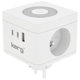 KERG Smart 2 lizdų maitinimo kubas + USB-A + USB-C įkroviklis + LED lempa 16A/250V~ baltas