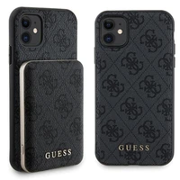 Guess 4G Metal Logo dėklas telefonui rinkinys iPhone 11 + 5000mAh Magnetinė išorinė baterija - juoda