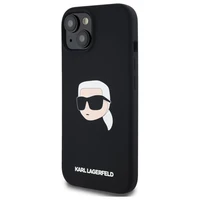 Karl Lagerfeld KLHMP15SSKHPPLK iPhone 15 6.1" juodas/juodas kietas dėklas Silikoninis Karl galvos spaudinys MagSafe