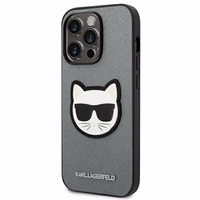 Karl Lagerfeld Saffiano Choupette Head Patch dėklas telefonui iPhone 14 Pro - sidabrinis