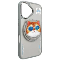 AmazingThing Nimmy Glasses Cool Cat MagSafe dėklas telefonui iPhone 16 – pilkas