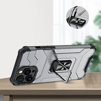 Permatomas žiedinis dėklas su stovu, tvirtas ir atsparus smūgiams, skirtas iPhone 12 Pro, juodas