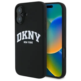 DKNY silikoninis baltas su logotipu Magnetinis dėklas telefonui iPhone 16 - juodas
