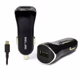 Beline automobilinis įkroviklis 1xUSB + lightning 1A iPhone 5/6/7/8/X juodas