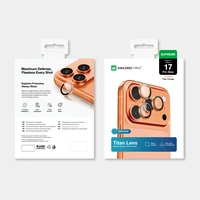 AmazingThing AR safyro kameros objektyvo stiklas iPhone 17 Pro / Pro Max - su oranžiniu rėmeliu