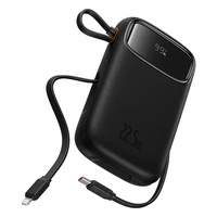 Baseus Qpow2 20000mAh 22.5W išorinė baterija su dvigubu kabeliu su skaitmeniniu ekranu + Baseus Simple USB-C 3A kabelis 0.3m (Juodas) - Juoda