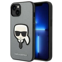 Karl Lagerfeld Saffiano Karlo Galvos Pleistras dėklas iPhone 14 - sidabrinis