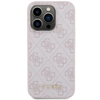 Guess 4G Metal Gold Logo dėklas telefonui iPhone 15 Pro – rožinis