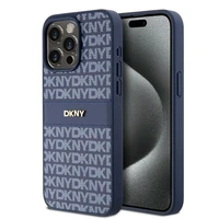 DKNY Odinis mono juosta ir metalinis logotipas dėklas telefonui iPhone 15 Pro Max - mėlynas