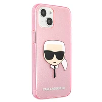 Karl Lagerfeld Glitter Karl's Head Dėklas iPhone 13 mini - rožinis