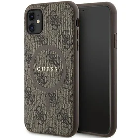 Guess GUHMN61G4GFRW iPhone 11 6.1" / Xr rudas/rudas kietas dėklas 4G kolekcija odinis metalinis logotipas Magnetinis
