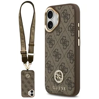 Guess 4G Strass Logo & Big Strap Metal Buttons Magnetinis dėklas iPhone 17 - rudas