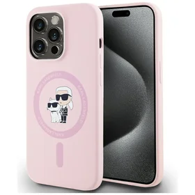 Karl Lagerfeld silikoninis Karl&Choupette Magnetinis dėklas telefonui iPhone 14 Pro - rožinis