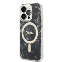 Rinkinys Guess GUBPP14XHMEACSK dėklas + įkroviklis iPhone 14 Pro Max 6.7" juodas/kietas dėklas Marmuras Magnetinis