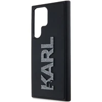 Karl Lagerfeld 3D Guminis Blizgus Logotipas dėklas telefonui Samsung Galaxy S23 Ultra - juodas