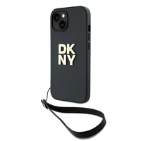 DKNY Dėklas telefonui su dirželiu ir logotipu iPhone 14 / 15 / 13 - juodas