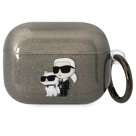 Karl Lagerfeld KLAPHNKCTGK Airpods Pro dėklas juodas/juodas Blizgučiai Karl&Choupette