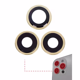 Galinės kameros stikliukas skirtas Apple iPhone 11 Pro / Pro Max galinės kameros stikliukas originalus / 3vnt / (su auksiniu rėmeliu)