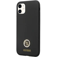 Guess GUHCN614DGPK dėklas iPhone 11 / Xr - juodas Silikoninis Logo Strass 4G
