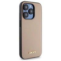 DKNY Grained Metal Logo MagSafe dėklas telefonui iPhone 15 Pro Max - smėlinis