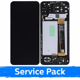 Ekranas skirtas Samsung M135 M13 4G juodas su rėmeliu (Service Pack)
